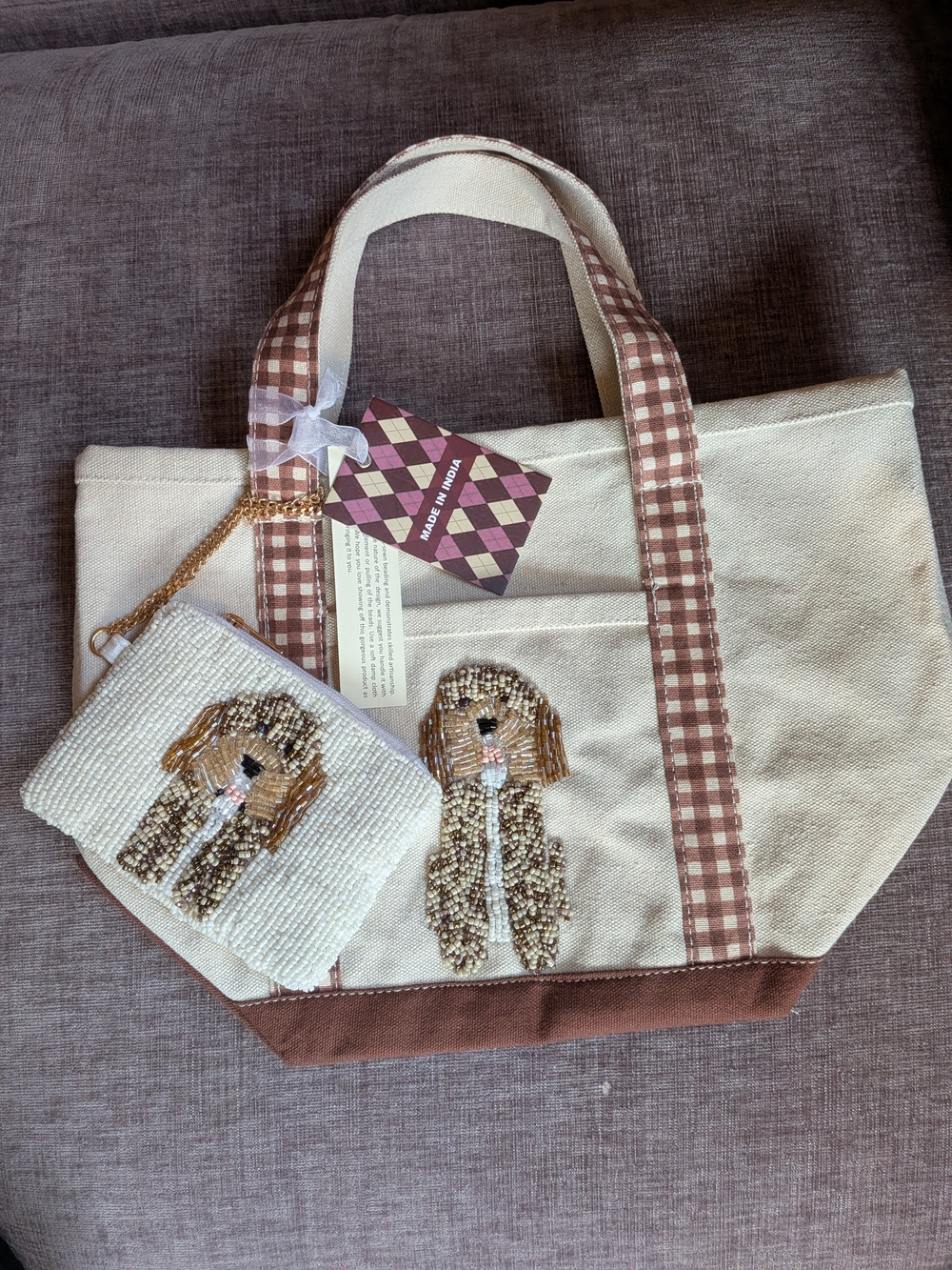 Beaded Canvas Golden Doodle Dog Mini Tote with Matching Coin Purse